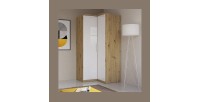 Armoire d'angle pour dressing collection MODULO coloris chêne et blanc brillant avec LED incluses.