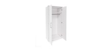 Armoire 2 portes pour dressing collection MODULO coloris chêne et blanc brillant avec LED et pack 3 étagères inclus.