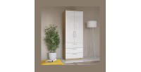 Armoire 2 portes et 3 tiroirs pour dressing collection MODULO coloris chêne avec LED et pack 3 étagères inclus.