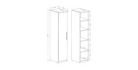 Dressing d'angle complet collection MODULO coloris chêne et blanc brillant avec LED, joues de finitions et étagères inclus.