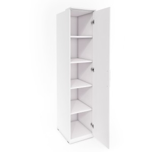 Dressing d'angle complet collection MODULO coloris chêne et blanc brillant avec LED, joues de finitions et étagères inclus.
