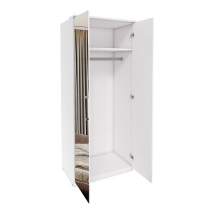 Dressing d'angle complet collection MODULO coloris chêne et blanc brillant avec LED, joues de finitions et étagères inclus.