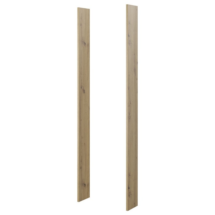 Dressing d'angle complet collection MODULO coloris chêne et blanc brillant avec LED, joues de finitions et étagères inclus.