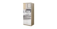 Dressing d'angle complet collection MODULO coloris chêne et blanc brillant avec LED, joues de finitions et étagères inclus.