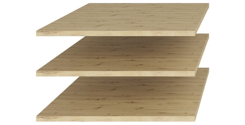 Dressing d'angle complet collection MODULO coloris chêne et blanc brillant avec LED, joues de finitions et étagères inclus.