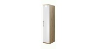 Dressing d'angle complet collection MODULO coloris chêne et blanc brillant avec LED, joues de finitions et étagères inclus.