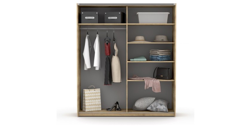 Armoire design 2 portes coulissantes 200cm couleur chêne. Collection SMITH