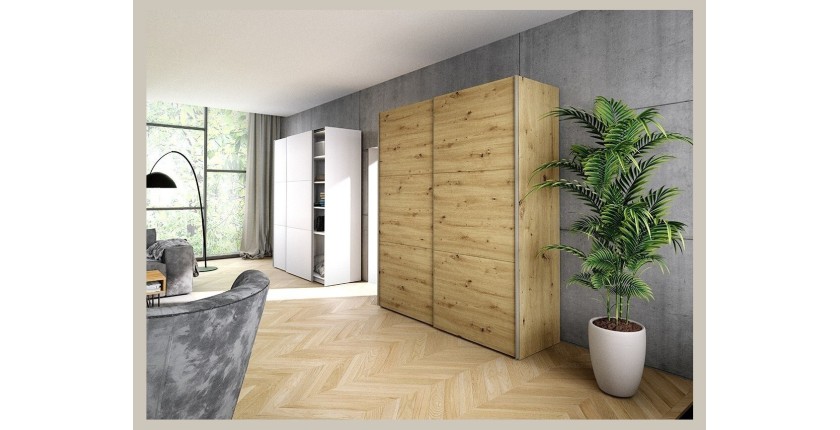 Armoire design 2 portes coulissantes 200cm couleur chêne. Collection SMITH