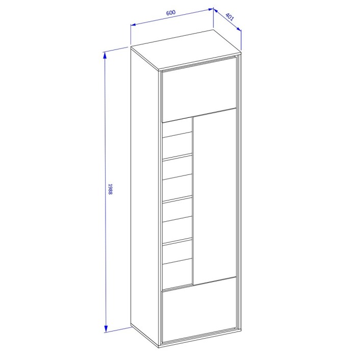 Vitrine haute design, 1 porte, 1 tiroir et 4 niches apparentes collection SILVA. Coloris chêne et gris.