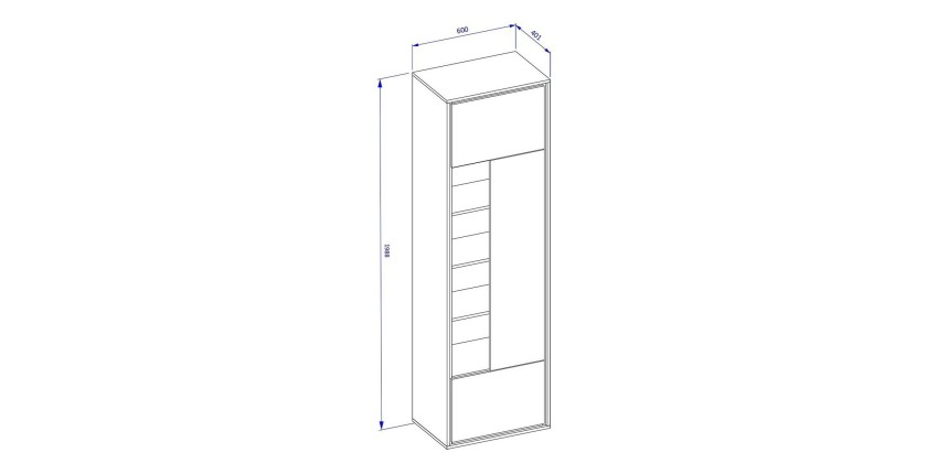 Vitrine haute design, 1 porte, 1 tiroir et 4 niches apparentes collection SILVA. Coloris chêne et gris.