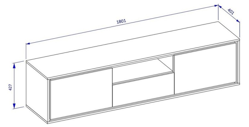Meuble TV 180cm collection SILVA. Couleur chêne et gris.