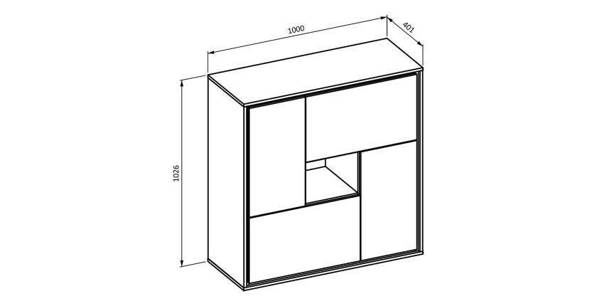 Buffet haut design 4 portes pour salon couleur chêne et gris. collection SILVA.