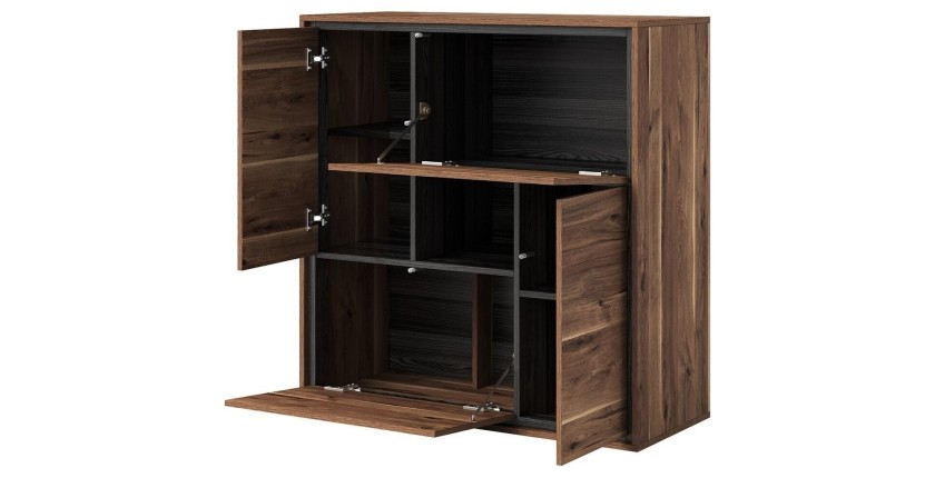 Buffet haut design 4 portes pour salon couleur chêne et gris. collection SILVA.