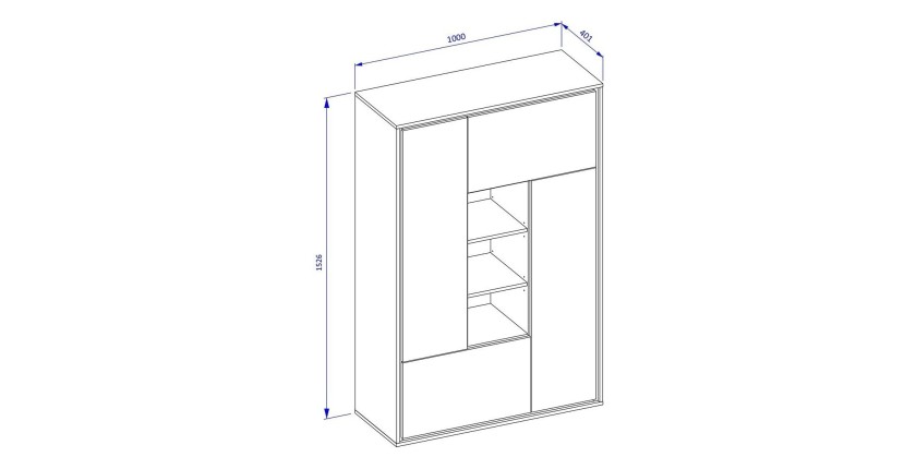 Vaisselier design 4 portes pour salon couleur chêne et gris. collection SILVA.