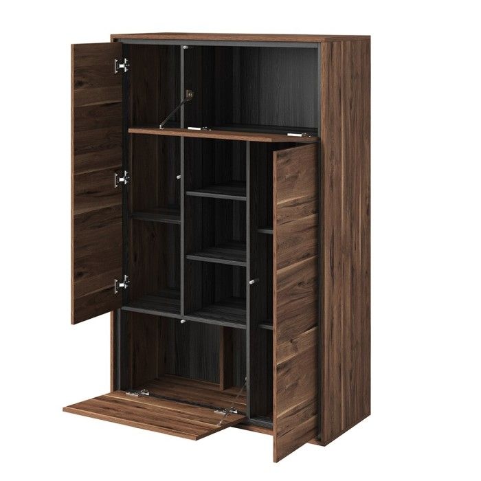 Vaisselier design 4 portes pour salon couleur chêne et gris. collection SILVA.