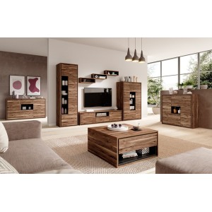 Vaisselier design 4 portes pour salon couleur chêne et gris. collection SILVA.