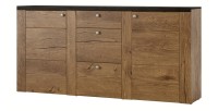 Buffet design 175cm pour salon couleur chêne et noir effet bois collection SANTIAGO.