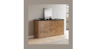 Buffet design 175cm pour salon couleur chêne et noir effet bois collection SANTIAGO.