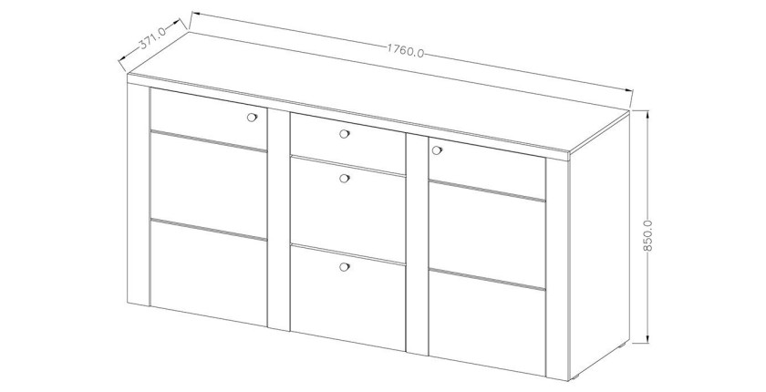 Buffet design 175cm pour salon couleur chêne et noir effet bois collection SANTIAGO.