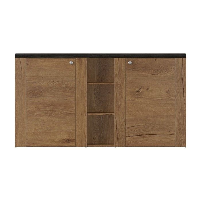 Buffet design 155cm pour salon couleur chêne et noir effet bois collection SANTIAGO.