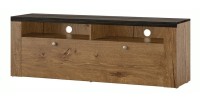 Meuble TV 140cm collection SANTIAGO. Couleur chêne et noir effet bois. 1 Porte