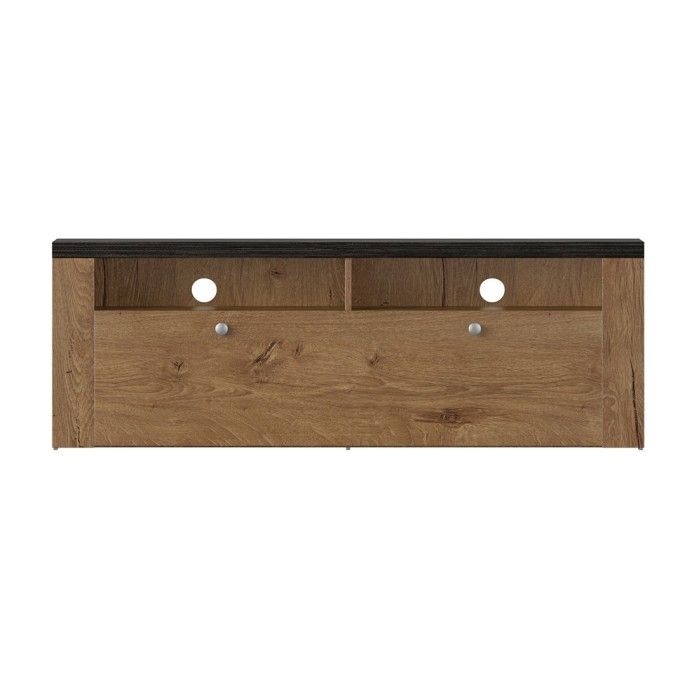 Meuble TV 140cm collection SANTIAGO. Couleur chêne et noir effet bois. 1 Porte