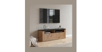 Meuble TV 140cm collection SANTIAGO. Couleur chêne et noir effet bois. 1 Porte