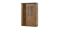 Buffet haut design 1 porte pour salon couleur chêne et noir effet bois. collection SANTIAGO.