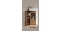Buffet haut design 1 porte pour salon couleur chêne et noir effet bois. collection SANTIAGO.