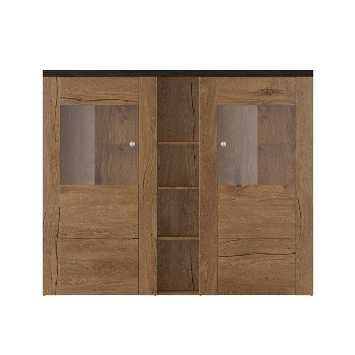 Vaisselier design 2 portes pour salon couleur chêne et noir effet bois. collection SANTIAGO.