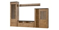 Ensemble de 4 meubles de salon collection SANTIAGO. Coloris chêne et noir effet bois.