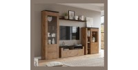 Ensemble de 4 meubles de salon collection SANTIAGO. Coloris chêne et noir effet bois.