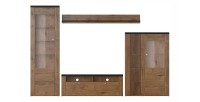 Ensemble de 4 meubles de salon collection SANTIAGO. Coloris chêne et noir effet bois.