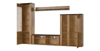 Ensemble de 4 meubles de salon collection SANTIAGO. Coloris chêne et noir effet bois.