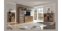 Ensemble de 5 meubles de salon collection SANTIAGO. Coloris chêne et noir effet bois.
