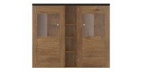 Ensemble de 5 meubles de salon collection SANTIAGO. Coloris chêne et noir effet bois.