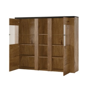 Ensemble de 5 meubles de salon collection SANTIAGO. Coloris chêne et noir effet bois.