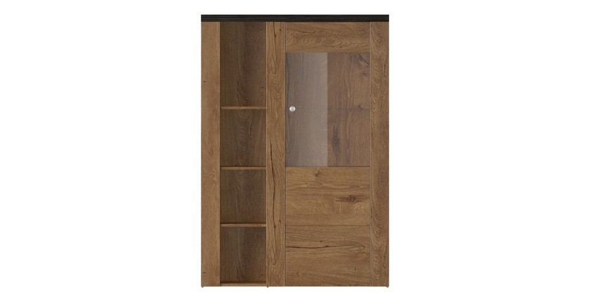 Ensemble de 5 meubles de salon collection SANTIAGO. Coloris chêne et noir effet bois.