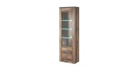 Vitrine haute design 1 porte avec éclairage LED collection SANTIAGO. Coloris noyer et noir effet bois.