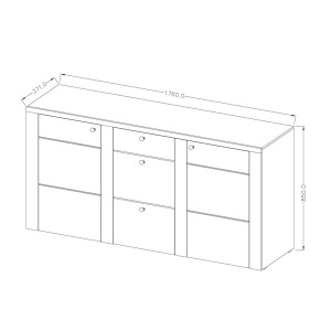 Buffet design 175cm pour salon couleur noyer et noir effet bois collection SANTIAGO.