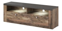 Meuble TV 140cm collection SANTIAGO. Couleur noyer et noir effet bois. 1 Porte