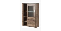 Buffet haut design 1 porte pour salon couleur noyer et noir effet bois. collection SANTIAGO.