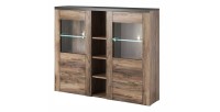 Vaisselier design 2 portes pour salon couleur noyer et noir effet bois. collection SANTIAGO.