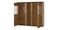 Vaisselier design 2 portes pour salon couleur noyer et noir effet bois. collection SANTIAGO.