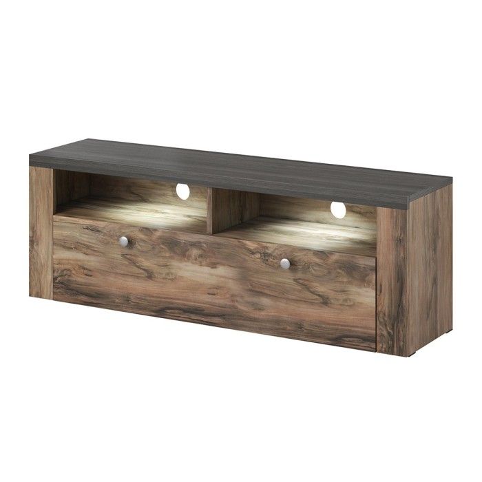 Ensemble de 5 meubles de salon collection SANTIAGO. Coloris noyer et noir effet bois.