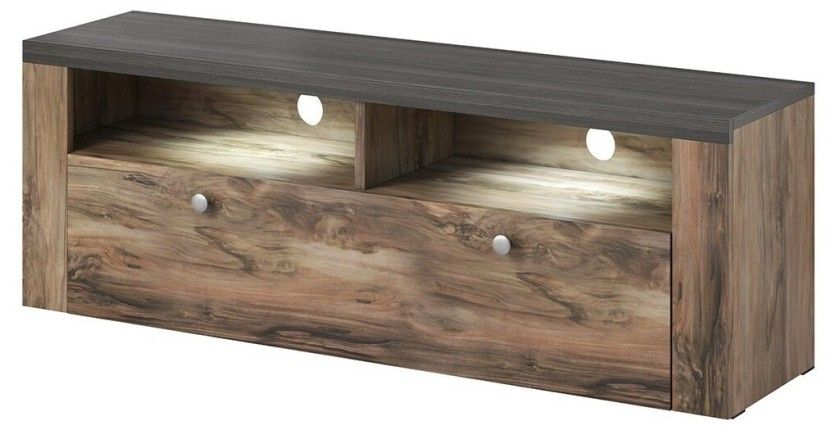 Ensemble de 5 meubles de salon collection SANTIAGO. Coloris noyer et noir effet bois.