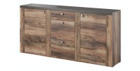 Ensemble de 5 meubles de salon collection SANTIAGO. Coloris noyer et noir effet bois.