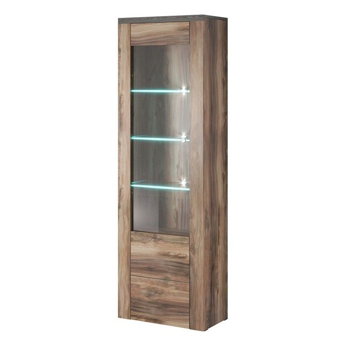 Ensemble de 5 meubles de salon collection SANTIAGO. Coloris noyer et noir effet bois.