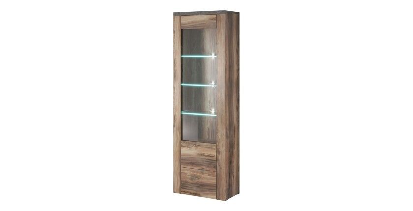 Ensemble de 5 meubles de salon collection SANTIAGO. Coloris noyer et noir effet bois.