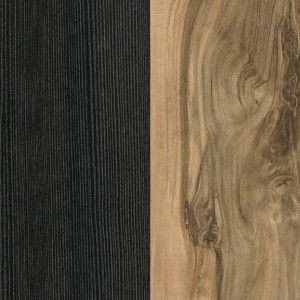 Ensemble de 5 meubles de salon collection SANTIAGO. Coloris noyer et noir effet bois.